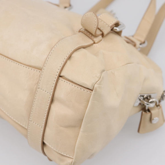 PRADA Shoulder Bag Leather Beige Silver Auth 200826V