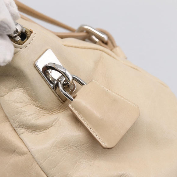 PRADA Shoulder Bag Leather Beige Silver Auth 200826V