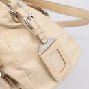 PRADA Shoulder Bag Leather Beige Silver Auth 200826V-18