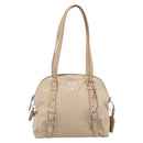 PRADA Shoulder Bag Leather Beige Silver Auth 200826V-2