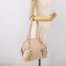 PRADA Shoulder Bag Leather Beige Silver Auth 200826V-26