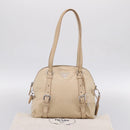 PRADA Shoulder Bag Leather Beige Silver Auth 200826V-27