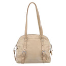 PRADA Shoulder Bag Leather Beige Silver Auth 200826V-3