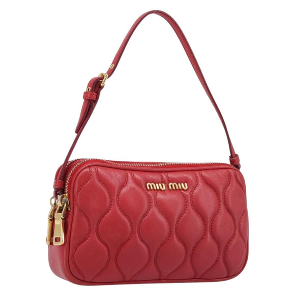 Miu Miu Pouch Leather Red Gold Tone Auth 200834V