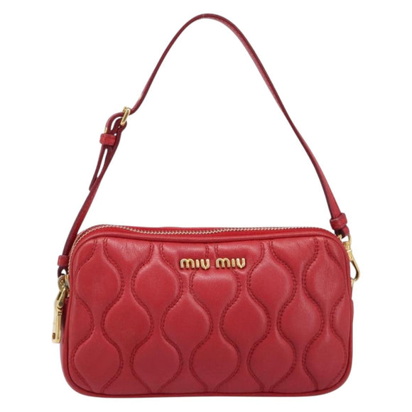 Miu Miu Pouch Leather Red Gold Tone Auth 200834V