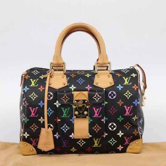 LOUIS VUITTON Monogram Multicolor Speedy 30 Hand Bag Black M92642 Auth 200842SAV