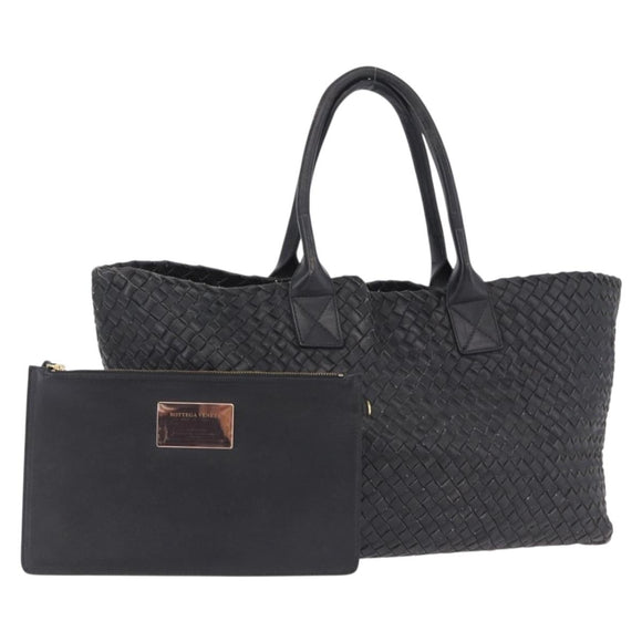 BOTTEGA VENETA INTRECCIATO Cabas MM Tote Bag Leather Black 115664 Auth 200843A