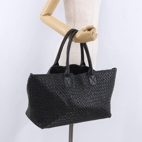 BOTTEGA VENETA INTRECCIATO Cabas MM Tote Bag Leather Black 115664 Auth 200843A