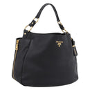 PRADA Vitterodino Hand Bag Leather Black Gold Tone Auth 200844V-1