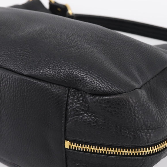 PRADA Vitterodino Hand Bag Leather Black Gold Tone Auth 200844V