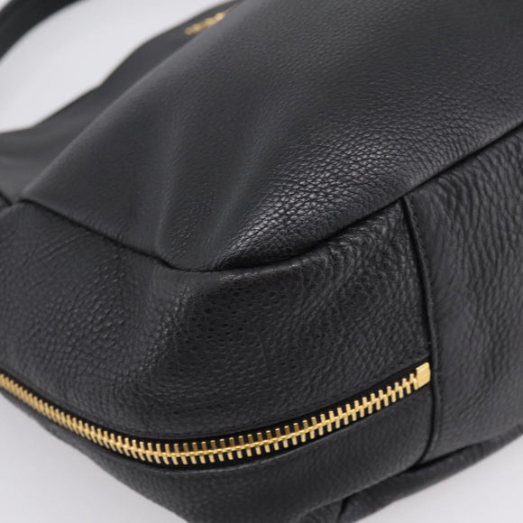 PRADA Vitterodino Hand Bag Leather Black Gold Tone Auth 200844V