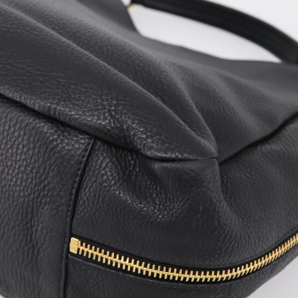 PRADA Vitterodino Hand Bag Leather Black Gold Tone Auth 200844V