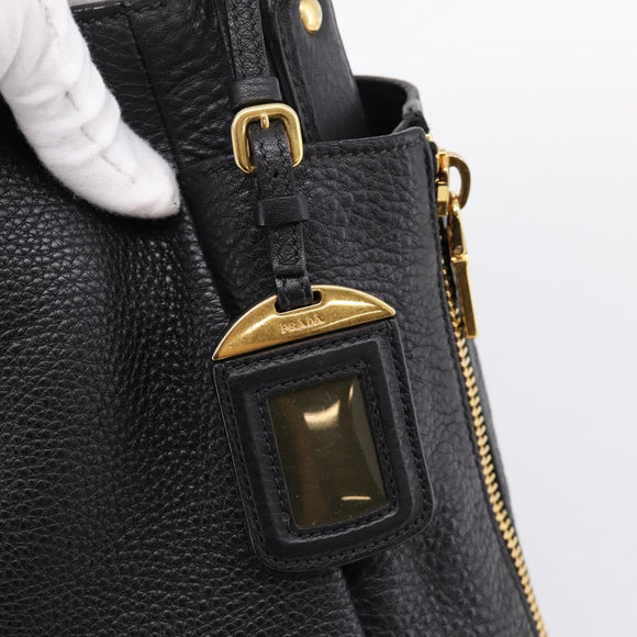PRADA Vitterodino Hand Bag Leather Black Gold Tone Auth 200844V