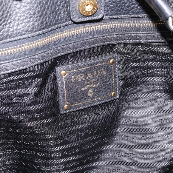 PRADA Vitterodino Hand Bag Leather Black Gold Tone Auth 200844V