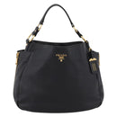 PRADA Vitterodino Hand Bag Leather Black Gold Tone Auth 200844V-13