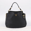 PRADA Vitterodino Hand Bag Leather Black Gold Tone Auth 200844V-12