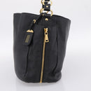 PRADA Vitterodino Hand Bag Leather Black Gold Tone Auth 200844V-4