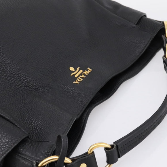 PRADA Vitterodino Hand Bag Leather Black Gold Tone Auth 200844V