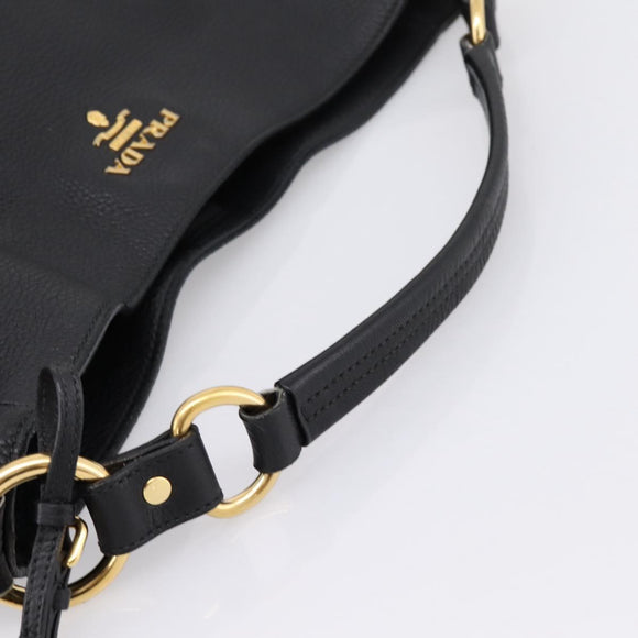 PRADA Vitterodino Hand Bag Leather Black Gold Tone Auth 200844V