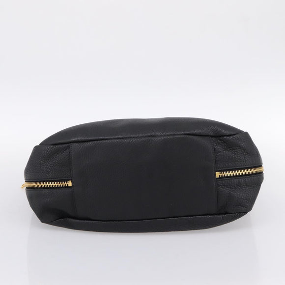 PRADA Vitterodino Hand Bag Leather Black Gold Tone Auth 200844V
