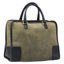 LOEWE Amazona 32 Hand Bag Suede Khaki Gold Tone Auth 200845-1