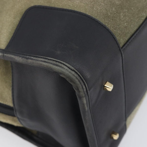 LOEWE Amazona 32 Hand Bag Suede Khaki Gold Tone Auth 200845