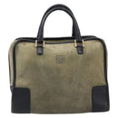 LOEWE Amazona 32 Hand Bag Suede Khaki Gold Tone Auth 200845-13