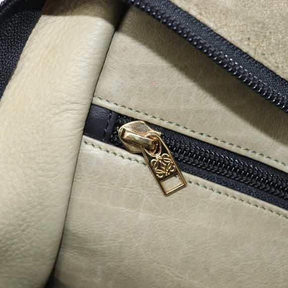 LOEWE Amazona 32 Hand Bag Suede Khaki Gold Tone Auth 200845