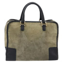 LOEWE Amazona 32 Hand Bag Suede Khaki Gold Tone Auth 200845-2