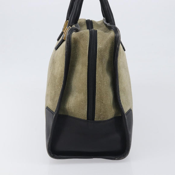 LOEWE Amazona 32 Hand Bag Suede Khaki Gold Tone Auth 200845