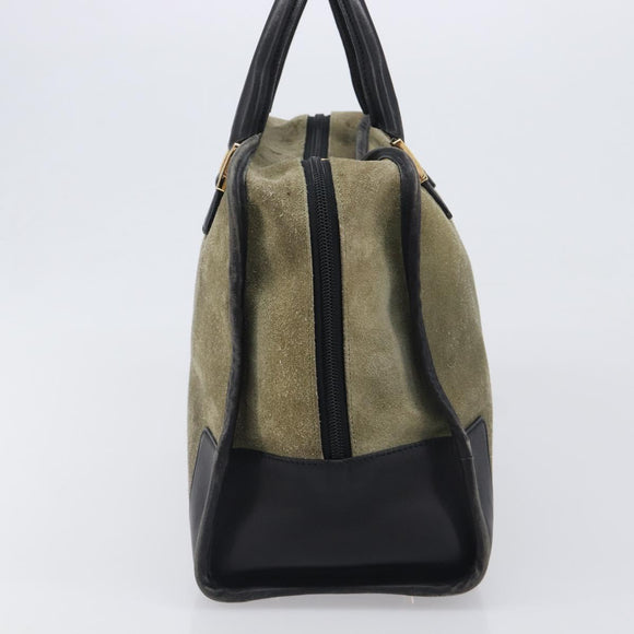 LOEWE Amazona 32 Hand Bag Suede Khaki Gold Tone Auth 200845
