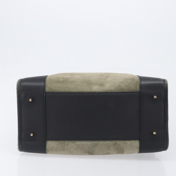 LOEWE Amazona 32 Hand Bag Suede Khaki Gold Tone Auth 200845