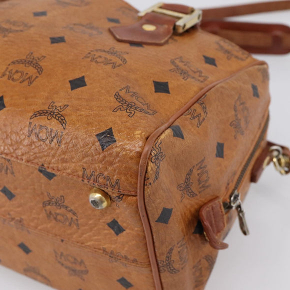 MCM Vicetos Hand Bag PVC Leather 2way Brown Gold Tone Auth 200849