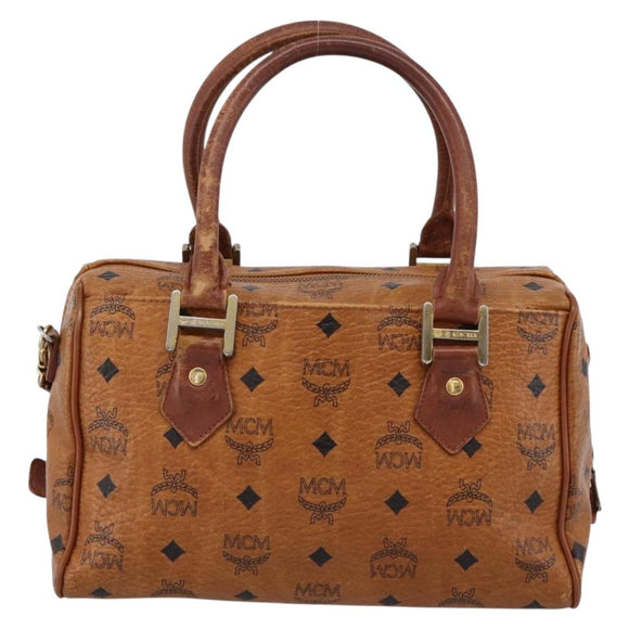 MCM Vicetos Hand Bag PVC Leather 2way Brown Gold Tone Auth 200849