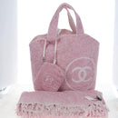 CHANEL Big Coco Beach Bag Towel Set Pile Pink CC Auth 200851SAM-12