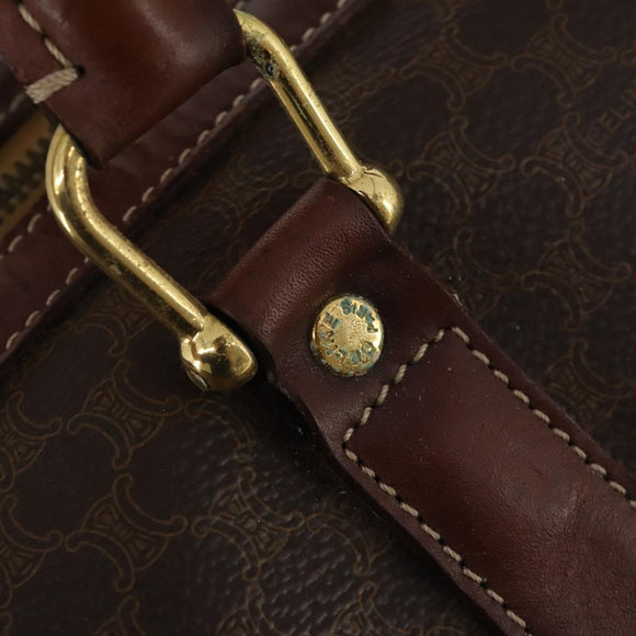 CELINE Macadam Canvas Boston Bag PVC Leather Brown Gold Auth 200885