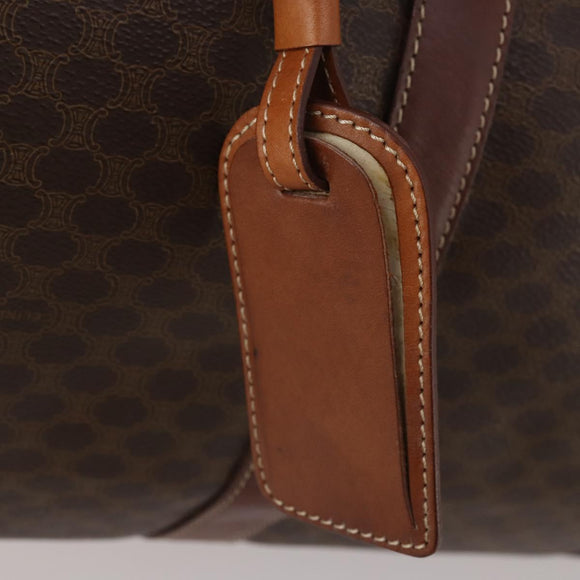 CELINE Macadam Canvas Boston Bag PVC Leather Brown Gold Auth 200885