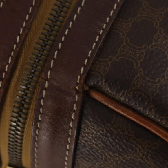 CELINE Macadam Canvas Boston Bag PVC Leather Brown Gold Auth 200885