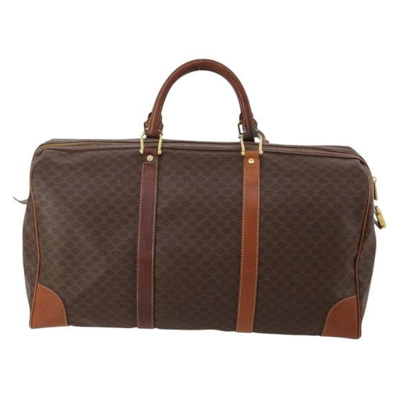 CELINE Macadam Canvas Boston Bag PVC Leather Brown Gold Auth 200885