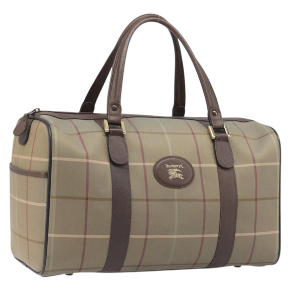 Burberrys Nova Check Boston Bag Canvas Beige Gold Auth 200886