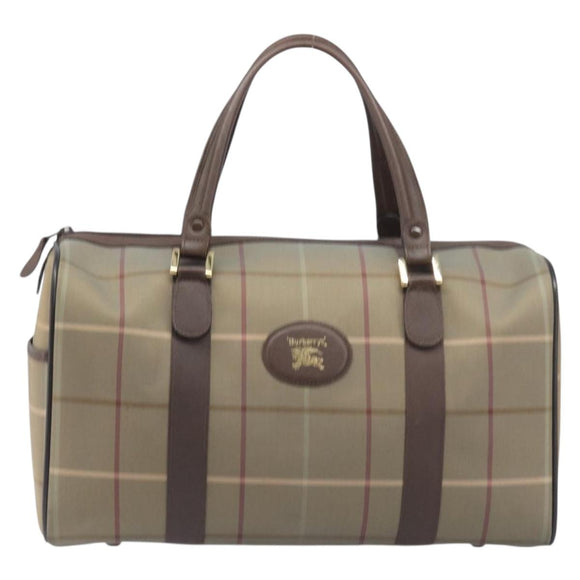 Burberrys Nova Check Boston Bag Canvas Beige Gold Auth 200886