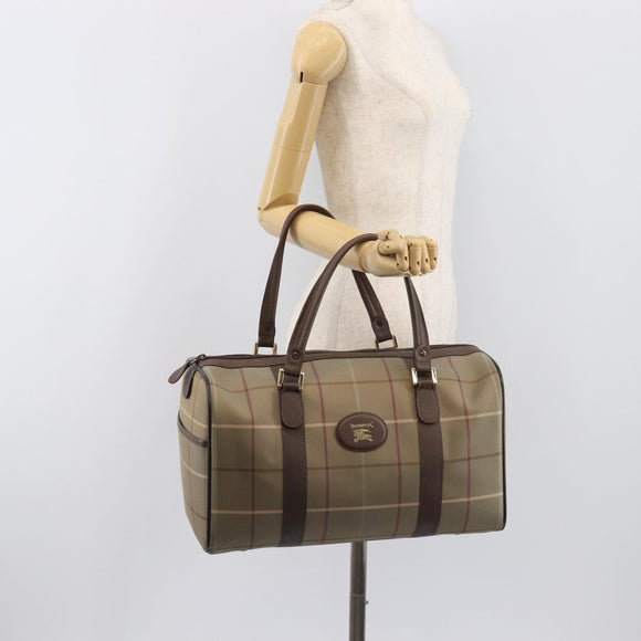 Burberrys Nova Check Boston Bag Canvas Beige Gold Auth 200886