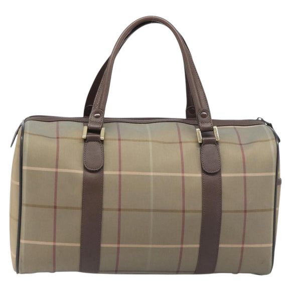 Burberrys Nova Check Boston Bag Canvas Beige Gold Auth 200886