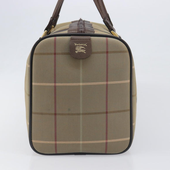 Burberrys Nova Check Boston Bag Canvas Beige Gold Auth 200886
