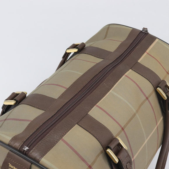 Burberrys Nova Check Boston Bag Canvas Beige Gold Auth 200886