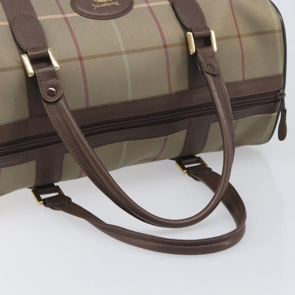 Burberrys Nova Check Boston Bag Canvas Beige Gold Auth 200886
