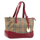 BURBERRY Nova Check Hand Bag Canvas Beige Gold Auth 200887-1