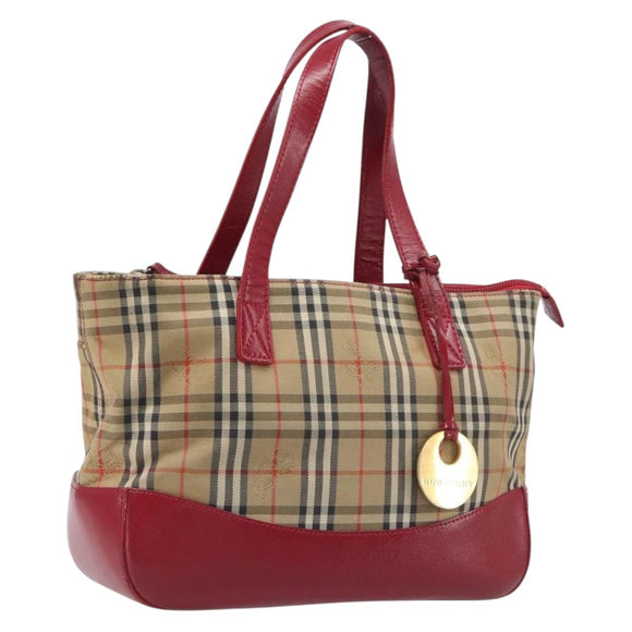 BURBERRY Nova Check Hand Bag Canvas Beige Gold Auth 200887