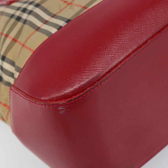 BURBERRY Nova Check Hand Bag Canvas Beige Gold Auth 200887