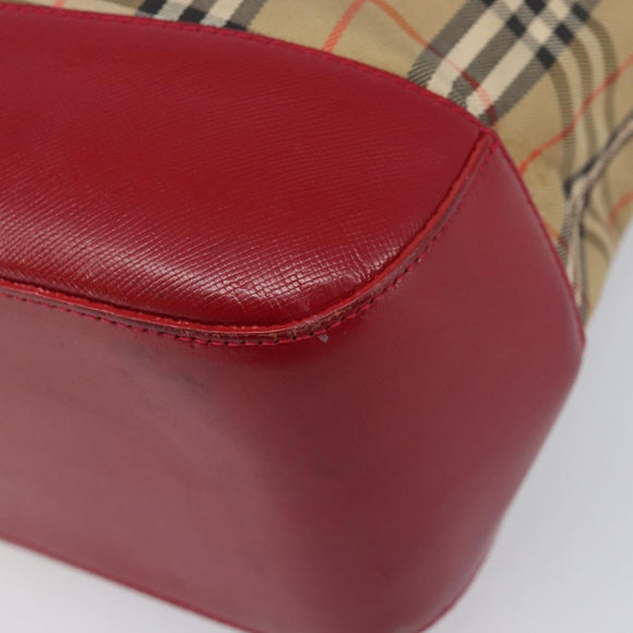 BURBERRY Nova Check Hand Bag Canvas Beige Gold Auth 200887